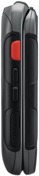 Samsung Convoy 3 flip phone, open view showing black exterior with red accent panel and internal display