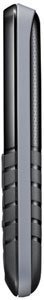 Samsung E1080 flip phone, closed position, side view showing black exterior with textured grip area