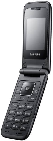 Samsung E2530 flip phone, open position, showing screen and numeric keypad