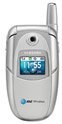 Samsung E316 flip phone, silver, shown open with blue screen display and antenna extended