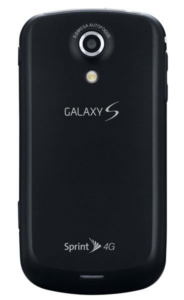 Samsung Epic 4G rear view, black phone showing camera lens and Sprint 4G branding