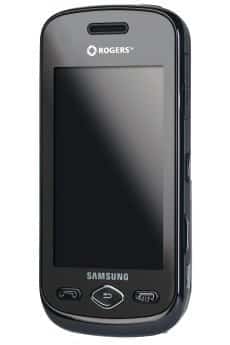 Samsung Forever A886 phone, front view, with dark screen and physical buttons below