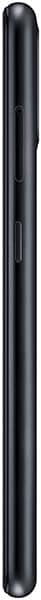 Samsung Galaxy A01 side profile, black device with curved edges and physical buttons visible along the spine