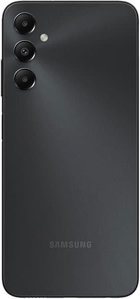 Samsung Galaxy A05s rear view showing black finish and triple camera setup