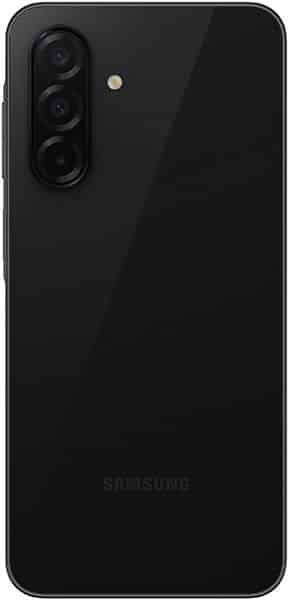 Samsung Galaxy A26 rear view, black phone with dual camera lens and Samsung branding visible