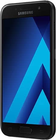 Samsung Galaxy A3 (2017) front view with blue geometric wallpaper on screen