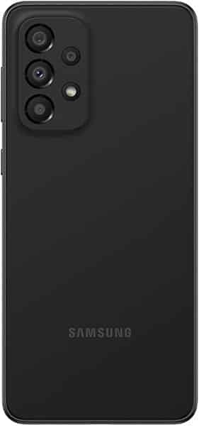 Samsung Galaxy A33 5G rear view, black, showing camera array and Samsung branding