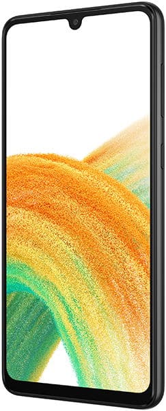 Samsung Galaxy A33 5G front view showing display with colorful orange and green gradient wallpaper