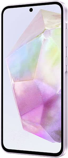 Samsung Galaxy A35 front view showing display with colorful gradient geometric design wallpaper