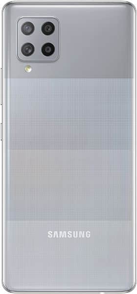 Samsung Galaxy A42 rear view, showing quad camera setup and gray finish back panel