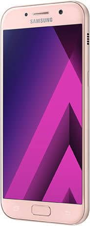 Samsung Galaxy A5 (2017) front view displaying purple and pink geometric abstract wallpaper on screen