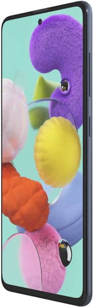 Samsung Galaxy A51 front view displaying colorful abstract spheres on screen