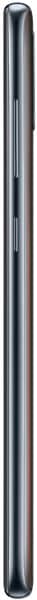 Samsung Galaxy A70 smartphone, side view, black finish, showing the full length of the device