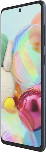 Samsung Galaxy A71 front view with colorful abstract wallpaper displayed on screen