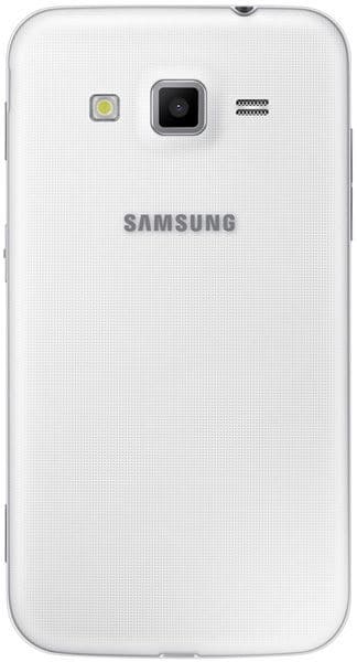 Samsung Galaxy Core Advance rear view, white phone with textured back, camera and flash visible