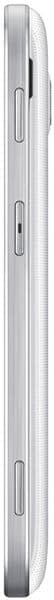 Samsung Galaxy Core Advance, side view, white phone with textured back and volume controls