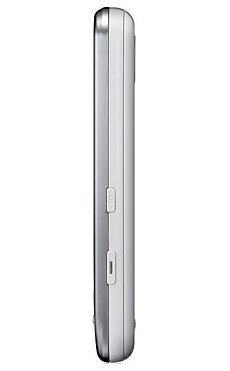 Samsung Galaxy phone, side view, showing silver and black casing with buttons