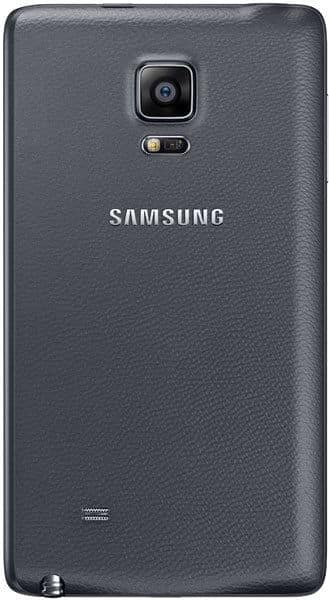 Samsung Galaxy Note Edge rear view, showing dark gray textured back with camera and flash, Samsung logo centered