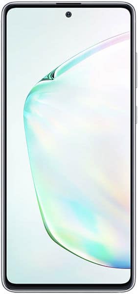 Samsung Galaxy Note10 Lite front view with colorful gradient wallpaper on screen