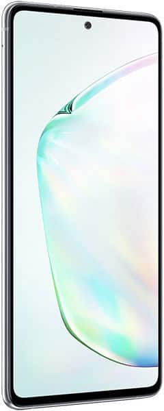 Samsung Galaxy Note10 Lite front view with colorful gradient wallpaper on screen and single camera hole at top
