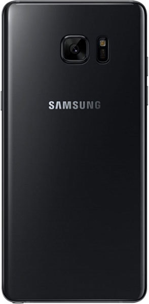 Samsung Galaxy Note7 rear view, black finish with camera and flash visible