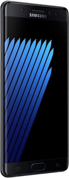 Samsung Galaxy Note7 front view with blue diagonal stripe pattern on screen