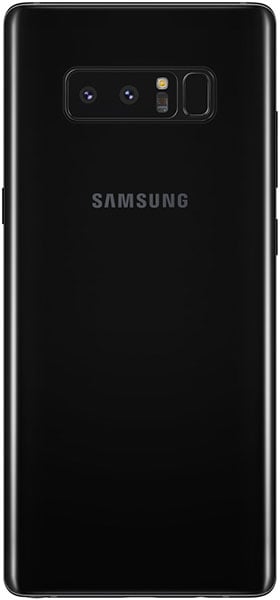 Samsung Galaxy Note8 rear view, black, showing dual camera and fingerprint sensor