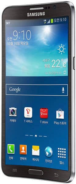Samsung Galaxy Round smartphone, front view, displaying home screen with weather widget showing 22°C and various app icons