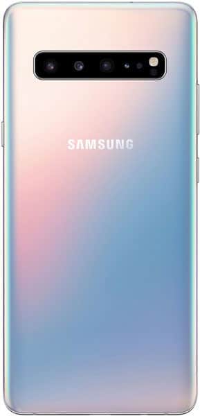 Samsung Galaxy S10 5G rear view with gradient pink-to-blue finish and quad camera array