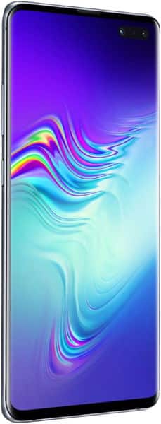 Samsung Galaxy S10 5G front view with colorful blue and purple gradient wallpaper on screen