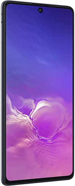 Samsung Galaxy S10 Lite front view with purple gradient display and center camera cutout