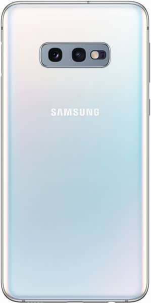 Samsung Galaxy S10e rear view with dual camera setup and gradient white-to-blue finish