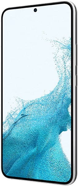 Samsung Galaxy S22+ front view with turquoise liquid wave design on screen