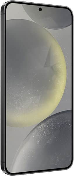Samsung Galaxy S24+ front view with display showing abstract moon and sparkle wallpaper design