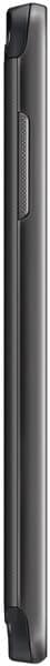 Samsung Galaxy S4 Active, side view, showing dark gray body with textured surface and power button