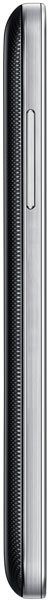Samsung Galaxy S4 mini, side view, showing black and silver body with volume and power buttons