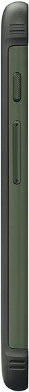 Samsung Galaxy S7 Active, rear view, showing green casing with textured grip panel and black trim