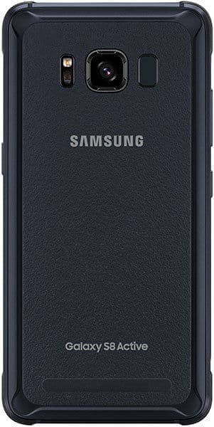 Samsung Galaxy S8 Active rear view, showing dark textured back panel with Samsung logo and camera lens