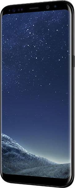 Samsung Galaxy S8+ front view displaying starry night sky wallpaper with mountain landscape at bottom