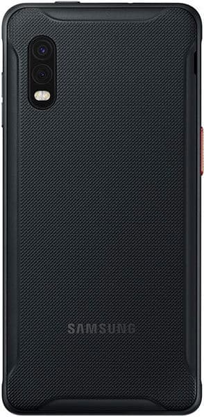 Samsung Galaxy Xcover Pro rear view, showing dual camera and textured black back panel with Samsung logo