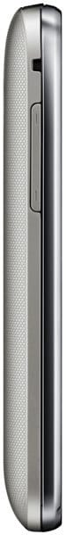 Samsung Galaxy Y phone, front view, showing textured silver casing and dark screen