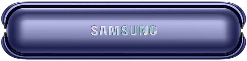 Samsung Galaxy Z Flip folded, front view showing purple exterior with Samsung logo