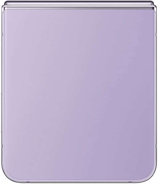 Samsung Galaxy Z Flip4 in lavender, displayed folded closed with screen off, front view