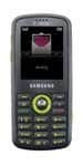 Samsung Gravity mobile phone, front view, with black casing, small display screen, and yellow navigation buttons below the screen
