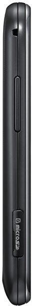Samsung Galaxy Ace 2 rear view, showing black glossy back panel with vertical center line and bottom controls
