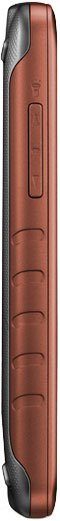 Samsung Galaxy Rugby side view, showing brown leather back with black accents and horizontal grip ridges