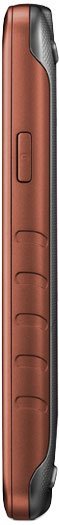 Samsung Galaxy Rugby side view, showing russet leather back with gray accents and textured grip ridges