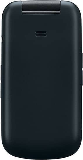 Samsung Gusto 3 phone, rear view, closed, black exterior with antenna slot