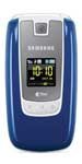 Samsung Hue II blue flip phone, open position, showing small screen on exterior and keypad visible inside