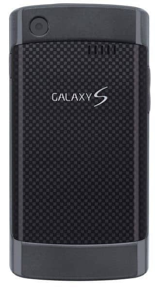Samsung Captivate rear view, black phone with textured back and Galaxy S branding